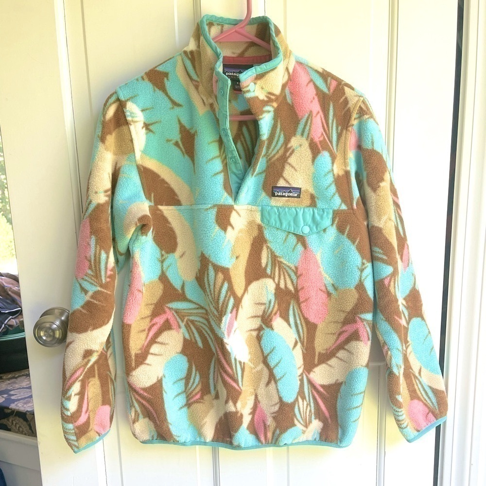 Patagonia Women's Mint Turquoise, Pink & Brown Fleece Pullover Jacket